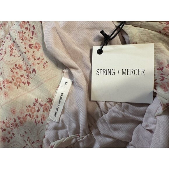 Spring & Mercer XS Blush Pink Chiffon Midi Prairie Dress Short Sleeve NEW - Picture 15 of 16